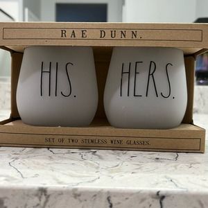 Rae Dunn His Hers Stemless Wine glass set